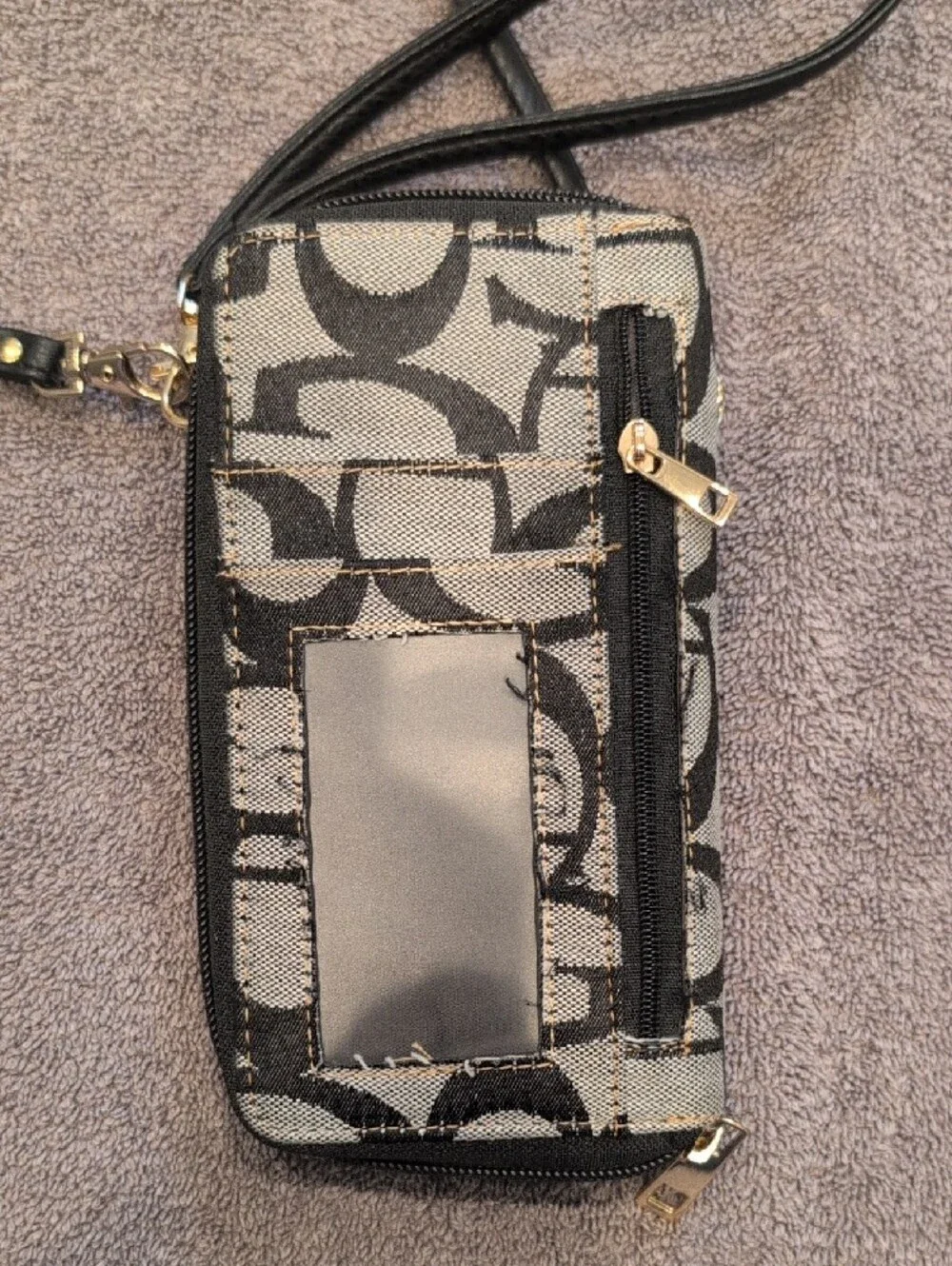 Gucci Black and Gray Signature Crossbody Phone Case with Gold Accent